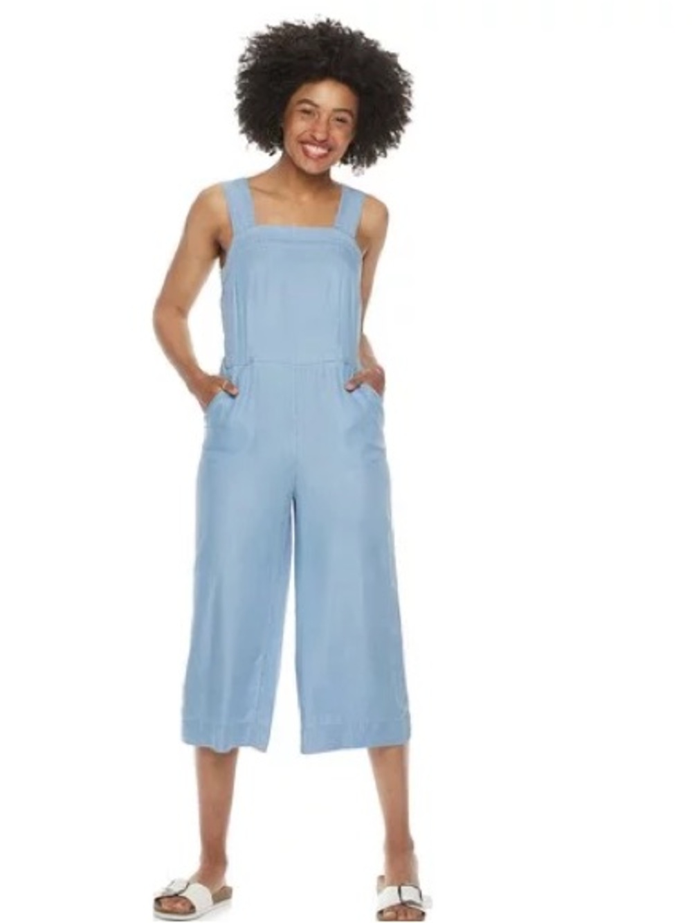 🩷 NWT POPSUGAR Pale Blue Wide-Leg Square Neck Jumpsuit Soft Flowy Lightweight